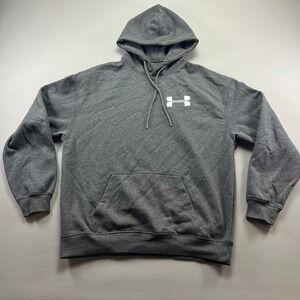 Huk Gear Pullover Hoodie Mens XL Charcoal Gray Logo Ribbed Trim Kangaroo Pocket